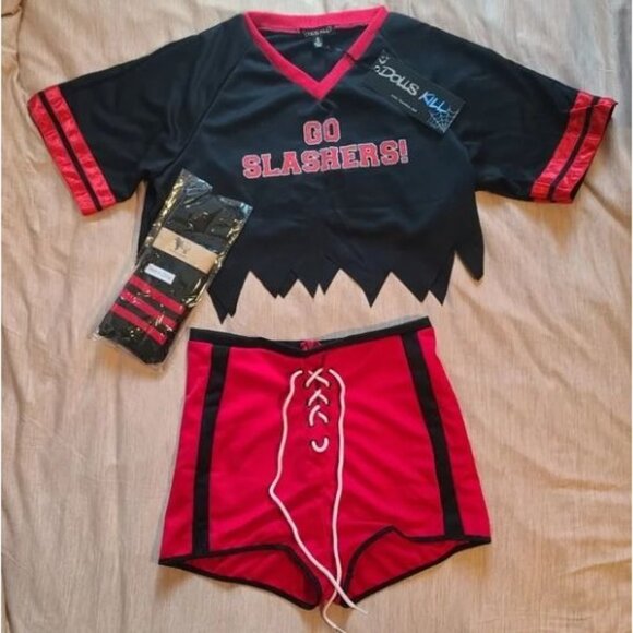 Fantasy Footballer Costume Set W/ “Go Slashers!” Crop Top & Lace-Up Shorts – NWT - Picture 4 of 4